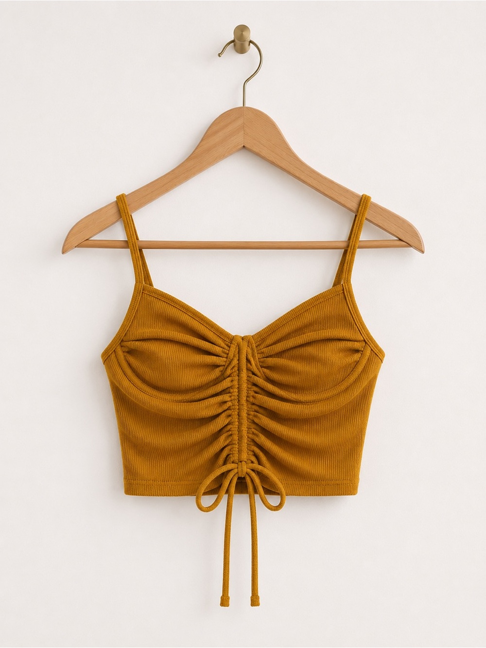 Mustard Ruched Crop Tank Top